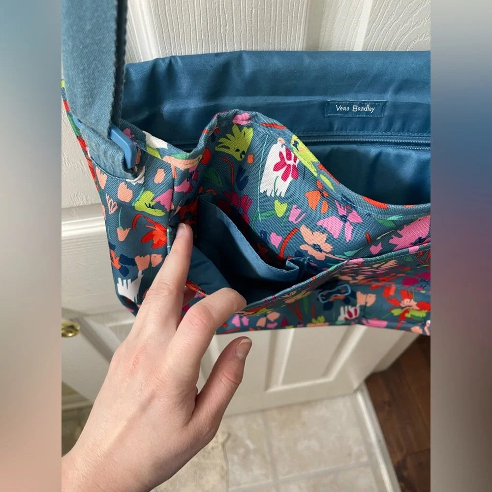 Vera Bradley Floral Laptop Crossbody Bag in Teal Multicolor